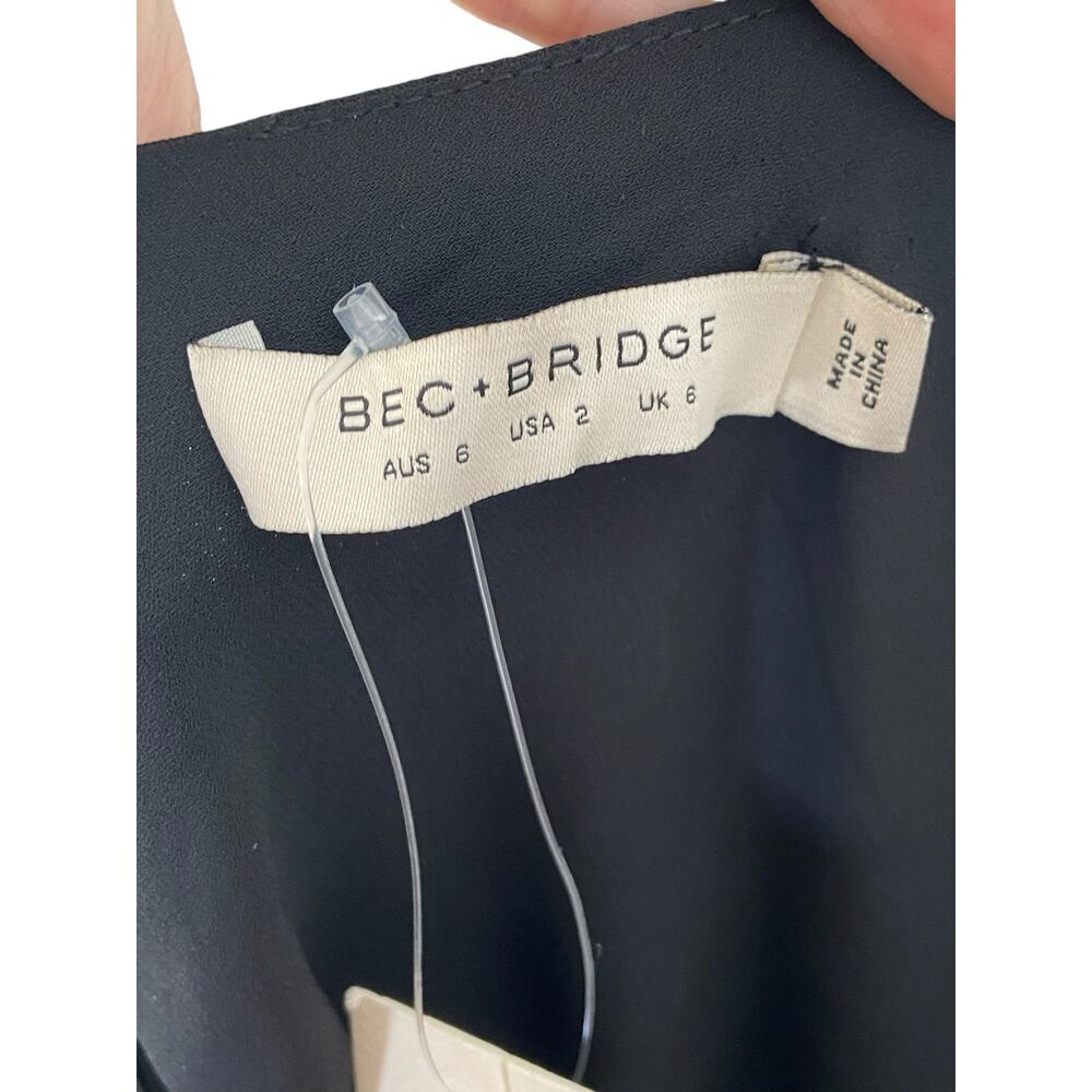 Bec + Bridge Felix V Maxi Dress Satin Cut Out Metallic Ring Detail Black Size 2 - Picture 11 of 14
